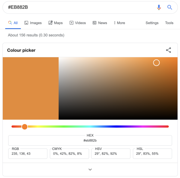 Zobrazenie informácií o farbe podľa kódu na Googli