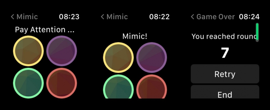 Hra Mimic na Apple Watch.